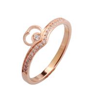 Anillo de dedo de acero Titanium de, Partículas de acero, Corazón, Recubrimiento iónico al vacío, diverso tamaño para la opción & para mujer & con diamantes de imitación, color de rosa dorada, Vendido por UD