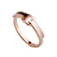 Anillo de dedo de acero Titanium de, Partículas de acero, con Nácar Negra & Nácar Blanca, Recubrimiento iónico al vacío, Joyería & diverso tamaño para la opción & para mujer, color de rosa dorada, Vendido por UD