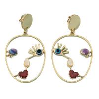 boucle d'oreille de goutte en Zinc Alloy et Émail  , alliage de zinc, Visage, Placage de couleur d'or, bijoux de mode & pour femme & émail, couleurs mélangées Vendu par paire