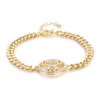 Cubic Zirconia Micro Pave Brass Bracelet, 18K gold plated, Unisex & micro pave cubic zirconia, gold 