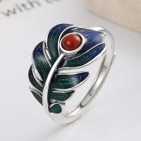 Anillo de Plata Ley, Plata de ley 925, con Yunnan Red Agate, Pluma, Acabado antiguo, Joyería & para mujer & pegamento de gota, 13mm, Vendido por UD