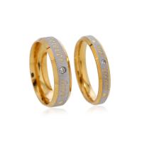 Anillo de dedo de acero Titanium de, Partículas de acero, chapado en color dorado, Joyería & unisexo & con diamantes de imitación, plateado, diámetro interior:aproximado 18mm, Vendido por Set