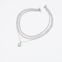 Collar Multi de la capa, aleación de zinc, con Cristal, chapado en color de plata, tres capas & Joyería & para mujer, verde, longitud:aproximado 37.5 cm, aproximado 43 cm, aproximado 47 cm, Vendido por UD