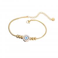 Evil Eye Jewelry Bracelet, Titanium Steel, with 2inch extender chain, gold color plated, snake chain & for woman & enamel & with rhinestone Approx 6.3 Inch 