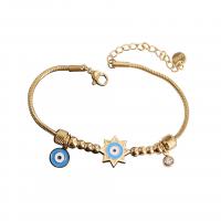 Evil Eye Jewelry Bracelet, Titanium Steel, with 2inch extender chain, gold color plated, snake chain & for woman & enamel & with rhinestone Approx 6.3 Inch 