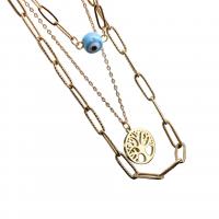 Evil Eye Schmuck Halskette, Titanstahl, mit Harz, mit Verlängerungskettchen von 2inch, Baum des Lebens, Vakuum-Ionen-Beschichtung, mehrschichtig & für Frau & hohl, keine, Länge:ca. 15.7 ZollInch, verkauft von PC