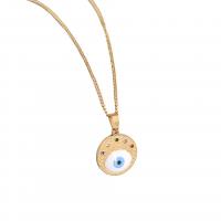 Collier Evil Eye bijoux, Acier titane, avec 2inch chaînes de rallonge, Mauvais œil, Placage de couleur d'or, chaîne ovale & pour femme & émail & avec strass Environ 16.5 pouce, Vendu par PC