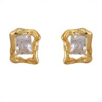 Brass Earring Clip, gold color plated, fashion jewelry & micro pave cubic zirconia & for woman 