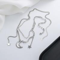 Sterling Silver Jewelry Necklace, 925 Sterling Silver, with 1.97inch extender chain, Moon and Star, Antique finish, Double Layer & fashion jewelry & for woman Approx 15.75 Inch 