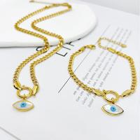 Evil Eye Jewelry Set, Titanium Steel, with White Shell, with 1.97inch extender chain, plated, fashion jewelry & for woman Approx 16.14 Inch, Approx 7.09 Inch 