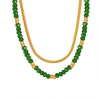 Collier de bijoux de titane, Acier titane, avec Pierre de verre, avec 1.97inch chaînes de rallonge, Placage, Double couche & bijoux de mode & pour femme, plus de couleurs à choisir Environ 15.75 pouce, Environ 17.32 pouce, Vendu par PC