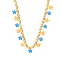 Collier de bijoux de titane, Acier titane, avec 1.97inch chaînes de rallonge, étoile, Placage, bijoux de mode & pour femme & émail, doré Environ 16.54 pouce, Vendu par PC