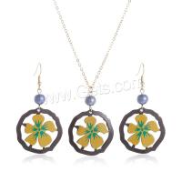 Schmuck Geschenk Sets, Acryl, Ohrring & Halskette, mit Kunststoff Perlen, mit Verlängerungskettchen von 5.5CM, Blume, Drucken, Modeschmuck & für Frau, gemischte Farben, 34x65mm, Länge:ca. 63 cm, verkauft von setzen