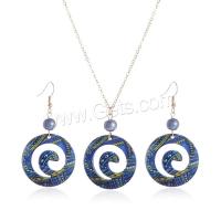 Schmuck Geschenk Sets, Acryl, Ohrring & Halskette, mit Kunststoff Perlen, mit Verlängerungskettchen von 5CM, rund, Drucken, Modeschmuck & für Frau, blau, 34x60mm, Länge:ca. 61.5 cm, verkauft von setzen