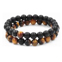 Tiger Eye Stone Bracelets, with Elastic Thread, 2 pieces & fashion jewelry & for couple Approx 19 cm 