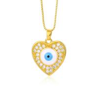 Collier Evil Eye bijoux, laiton, avec 5CM chaînes de rallonge, coeur, Plaqué d'or, styles différents pour le choix & pavé de micro zircon & pour femme, plus de couleurs à choisir Environ 43 cm, Vendu par PC