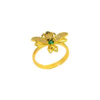 Cubic Zirconia Micro Pave Brass Finger Ring, real gold plated, Adjustable & micro pave cubic zirconia & for woman, gold 