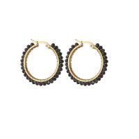 Boucle d'oreille en acier inoxydable Hoop, Acier inoxydable 304, avec Des billes de verre, Plaqué d'or 14K, bijoux de mode & pour femme, plus de couleurs à choisir, 35.5mm, Vendu par paire