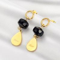 Boucles d'oreilles en acier titane, avec verre, larme, Placage de couleur d'or, bijoux de mode & pour femme Vendu par paire