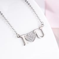 Zircon cubique Micro Pave collier en argent sterling, argent sterling 925, avec 1.18inch chaînes de rallonge, Lettre d’alphabet, bijoux de mode & pavé de micro zircon & pour femme Environ 16.54 pouce, Vendu par PC