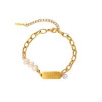 Bracelets de perles, Acier inoxydable 304, avec perle d'eau douce cultivée, avec 1.7inch chaînes de rallonge, Plaqué or 18K, bijoux de mode & pour femme, doré, 7.97mm Environ 6.7 pouce, Vendu par brin