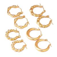 Boucles d'oreilles en acier titane, Placage, styles différents pour le choix & pavé de micro zircon & pour femme, Or, Vendu par paire