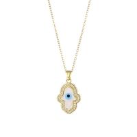 Collier Evil Eye bijoux, Acier inoxydable 304, avec 1.97inch chaînes de rallonge, Plaqué or 18K, pavé de micro zircon & pour femme & émail, doré Environ 15.75 pouce, Vendu par PC