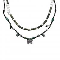 Collar Multi de la capa, aleación de zinc, con Piedra natural & Perlas plásticas, hecho a mano, diferentes estilos para la opción & para mujer, verde, Vendido por UD