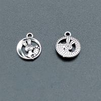 Zinc Alloy Flat Round Pendants, antique silver color plated, vintage & DIY & hollow Approx 