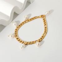 Bracelets de perles, Acier inoxydable 304, avec perle d'eau douce cultivée, Plaqué or 18K, bijoux de mode & pour femme, doré Environ 7.09 pouce, Vendu par brin