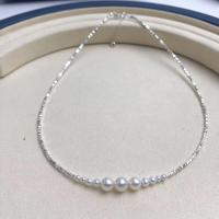 Collar de perlas de plata esterlina, Perlas cultivadas de agua dulce, con Plata de ley 925, Esférico, Joyería & longitud diferente para la opción & para mujer, Blanco, 3-4mm, Vendido por UD