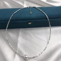 Collar de perlas de plata esterlina, Edison+Perla, con Plata de ley 925, con 5cm extender cadena, Esférico, Joyería & diverso tamaño para la opción & para mujer, Blanco, longitud:aproximado 40 cm, Vendido por UD