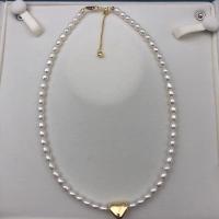 Collar de perlas de plata esterlina, Perlas cultivadas de agua dulce, con Plata de ley 925, con 5cm extender cadena, Corazón, chapado en color dorado, Joyería & para mujer, Blanco, 4-5mm, longitud:aproximado 40 cm, Vendido por UD