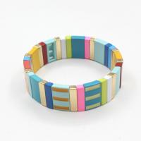 Bracelet d'émail en alliage de zinc, avec fil élastique, rectangle, Placage, bijoux de mode & Style bohème & vernis d'étuvage & unisexe, couleurs mélangées, 11mm, Diamètre inté Environ 55mm, Vendu par PC