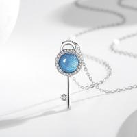 Zircon cubique Micro Pave collier en argent sterling, Argent sterling 925, avec Labradorite, avec 1.97inch chaînes de rallonge, clé, bijoux de mode & pavé de micro zircon & pour femme Environ 15.74 pouce, Vendu par PC