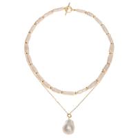 Collier de chaîne en laiton de perles d'eau douce, avec perle d'eau douce cultivée, Plaqué or 18K, Naturel & 2 pièces & bijoux de mode & pour femme, deux couleurs différentes, Vendu par fixé