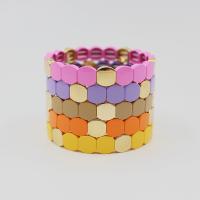 Moda pulseras de la aleación de Zinc, con Hilo elástico, chapado en color dorado, Joyería & Estilo bohemio & barniz de secado al horno & para mujer, más colores para la opción, diámetro interior:aproximado 55mm, Vendido por UD