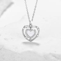 Zircon cubique Micro Pave collier en argent sterling, Argent sterling 925, avec coquille blanche, avec 1.97inch chaînes de rallonge, coeur, bijoux de mode & pavé de micro zircon & pour femme Environ 15.74 pouce, Vendu par PC