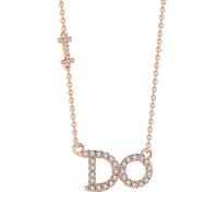 Zircon cubique Micro Pave collier en argent sterling, Argent sterling 925, avec 1.97inch chaînes de rallonge, Lettre d’alphabet, bijoux de mode & pavé de micro zircon & pour femme Environ 15.74 pouce, Vendu par PC