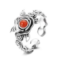 Anillo de Plata Ley, Plata de ley 925, con Yunnan Red Agate, Acabado antiguo, Joyería & diferentes estilos para la opción & para mujer, Vendido por UD