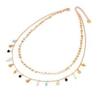 Collier de bijoux de titane, Acier titane, avec perle de plastique, avec 1.97inch chaînes de rallonge, Plaqué or 18K, Double couche & bijoux de mode & pour femme Environ 14.96 pouce, Environ 16.93 pouce, Vendu par PC