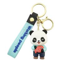 Plastic Key Chain, Soft PVC, with Zinc Alloy, Panda, cute & Unisex skyblue 