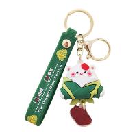 Plastic Key Chain, Soft PVC, with Zinc Alloy, Rice Dumpling, cute & Unisex green 