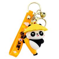 Plastic Key Chain, Soft PVC, with Zinc Alloy, Panda, cute & Unisex yellow 