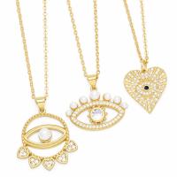 Collier Evil Eye bijoux, laiton, avec perle de plastique, avec 5cm chaînes de rallonge, Placage, bijoux de mode & modèles différents pour le choix & pavé de micro zircon, plus de couleurs à choisir cm, Vendu par PC