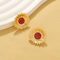 Zinc Alloy Rhinestone Stud Earring, Flower, gold color plated, fashion jewelry & for woman & with rhinestone 