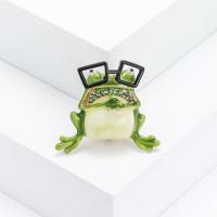 Enamel Brooch, Zinc Alloy, Frog, gold color plated, fashion jewelry & for woman & with rhinestone, green 