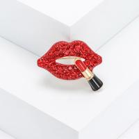 Broche de diamantes de imitación de la aleación de Zinc, Labios, chapado en color dorado, Joyería & para mujer & esmalte & con diamantes de imitación, Rojo, 31x25mm, Vendido por UD