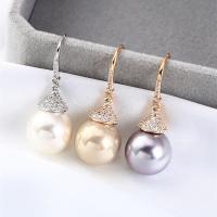 South Sea Shell Drop Earrings, Shell Pearl, with Brass, Round, plated, fashion jewelry & micro pave cubic zirconia & for woman 