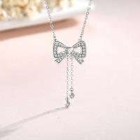 Zircon cubique Micro Pave collier en argent sterling, Argent sterling 925, avec 1.97inch chaînes de rallonge, Noeud papillon, bijoux de mode & pavé de micro zircon & pour femme Environ 15.74 pouce, Vendu par PC